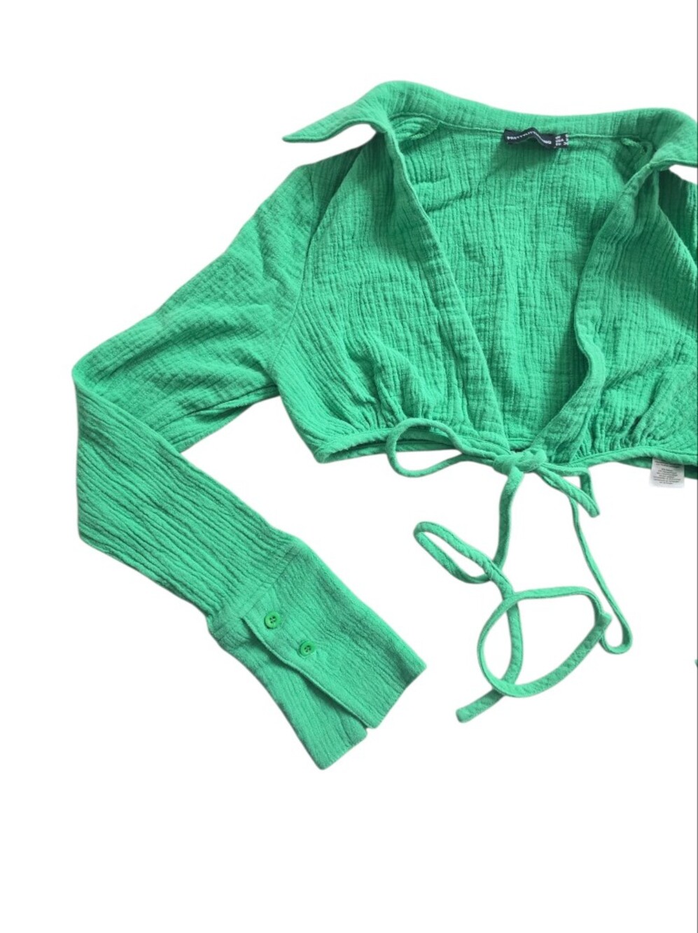 Pretty Little Thing Women's Green Waffle Tie Crop Top Size 2 - Picture 5 of 7